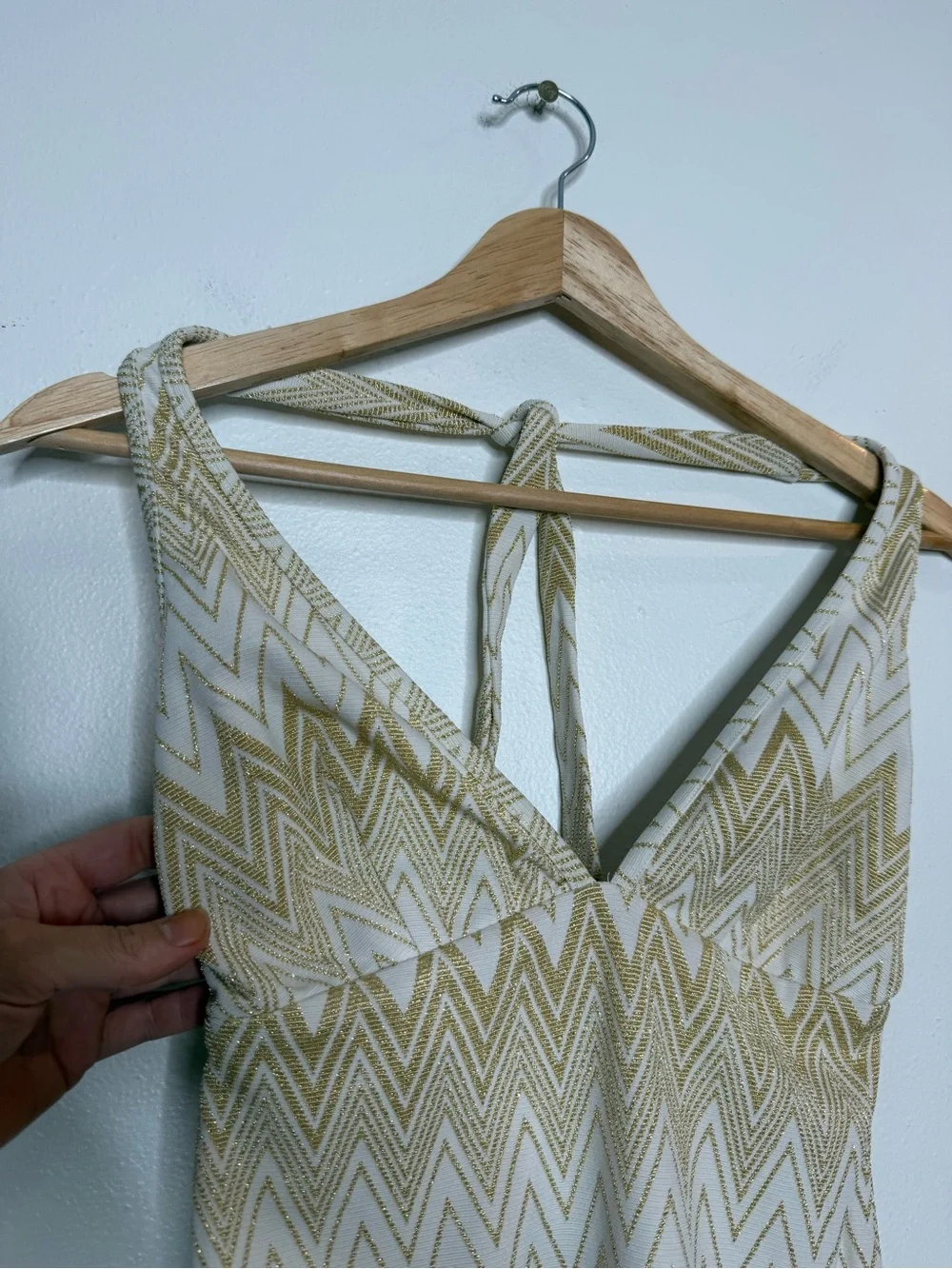 Shoshanna Chevron Check V-Neck Halter Neck One Piece Swim Suit size 8 missoni
